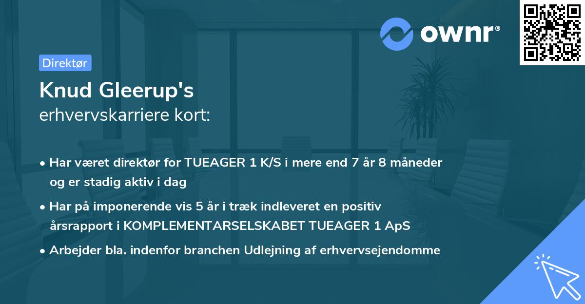 Knud Gleerup's erhvervskarriere kort