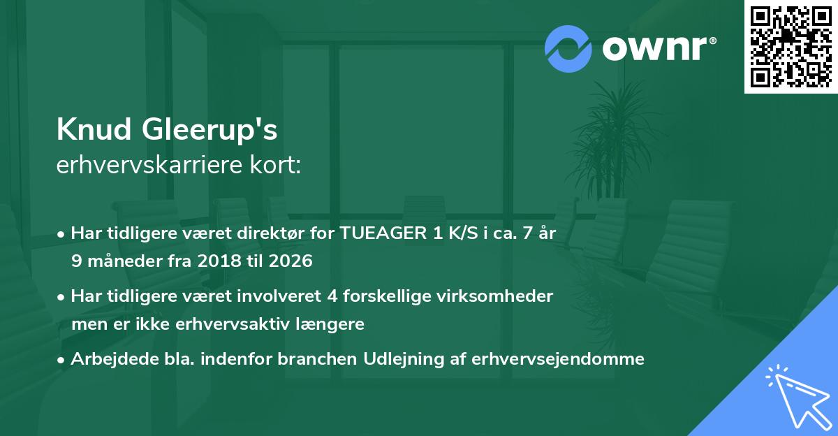 Knud Gleerup's erhvervskarriere kort
