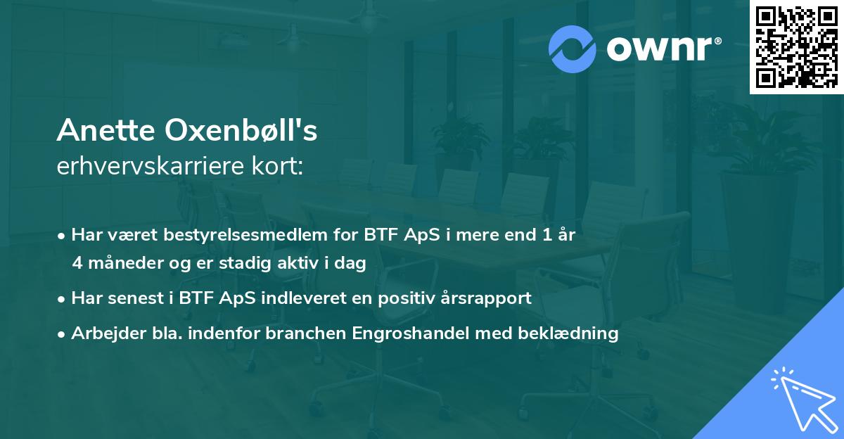 Anette Oxenbøll's erhvervskarriere kort