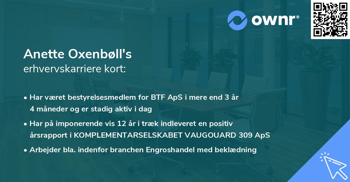 Anette Oxenbøll's erhvervskarriere kort