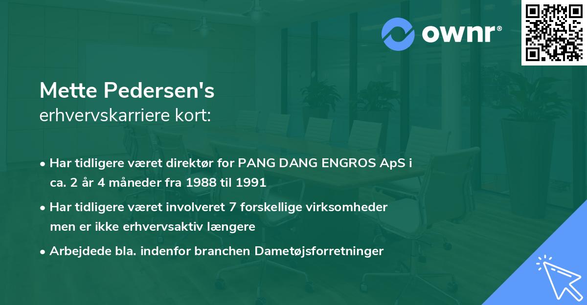 Mette Pedersen's erhvervskarriere kort