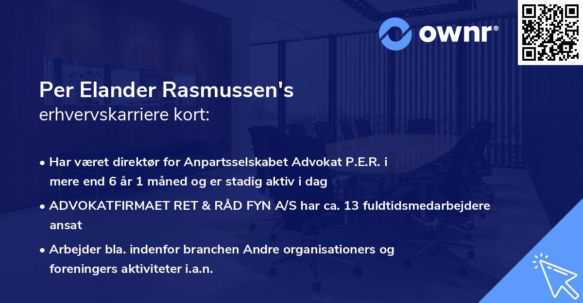 Per Elander Rasmussen's erhvervskarriere kort