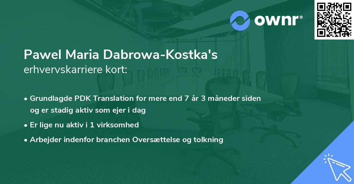 Pawel Maria Dabrowa-Kostka's erhvervskarriere kort