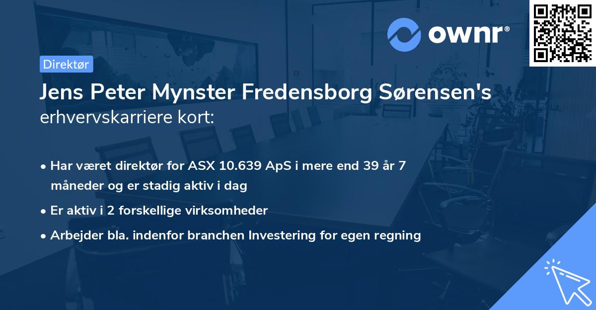 Jens Peter Mynster Fredensborg Sørensen's erhvervskarriere kort