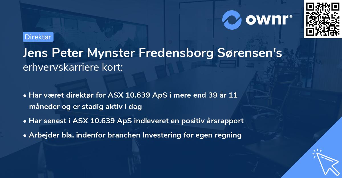 Jens Peter Mynster Fredensborg Sørensen's erhvervskarriere kort