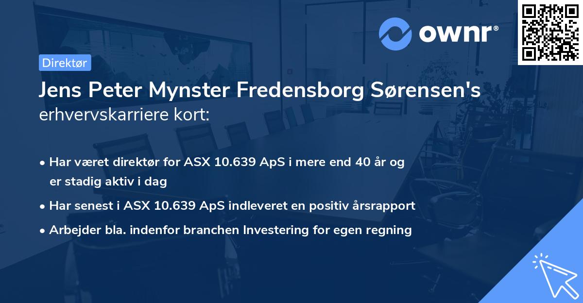Jens Peter Mynster Fredensborg Sørensen's erhvervskarriere kort