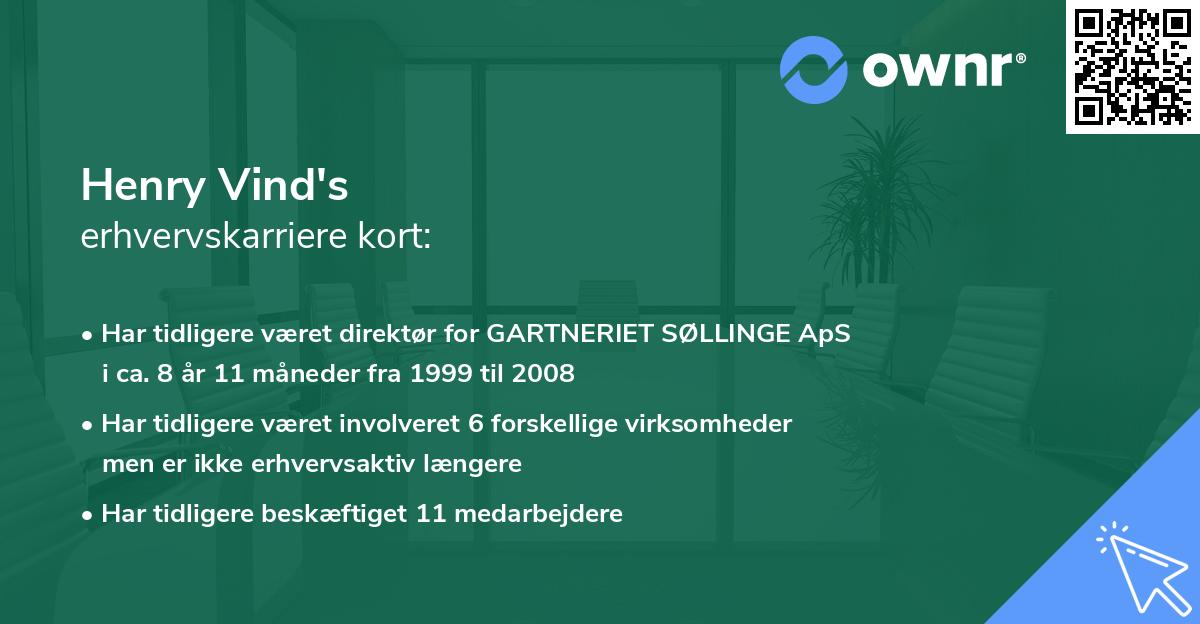 Henry Vind's erhvervskarriere kort