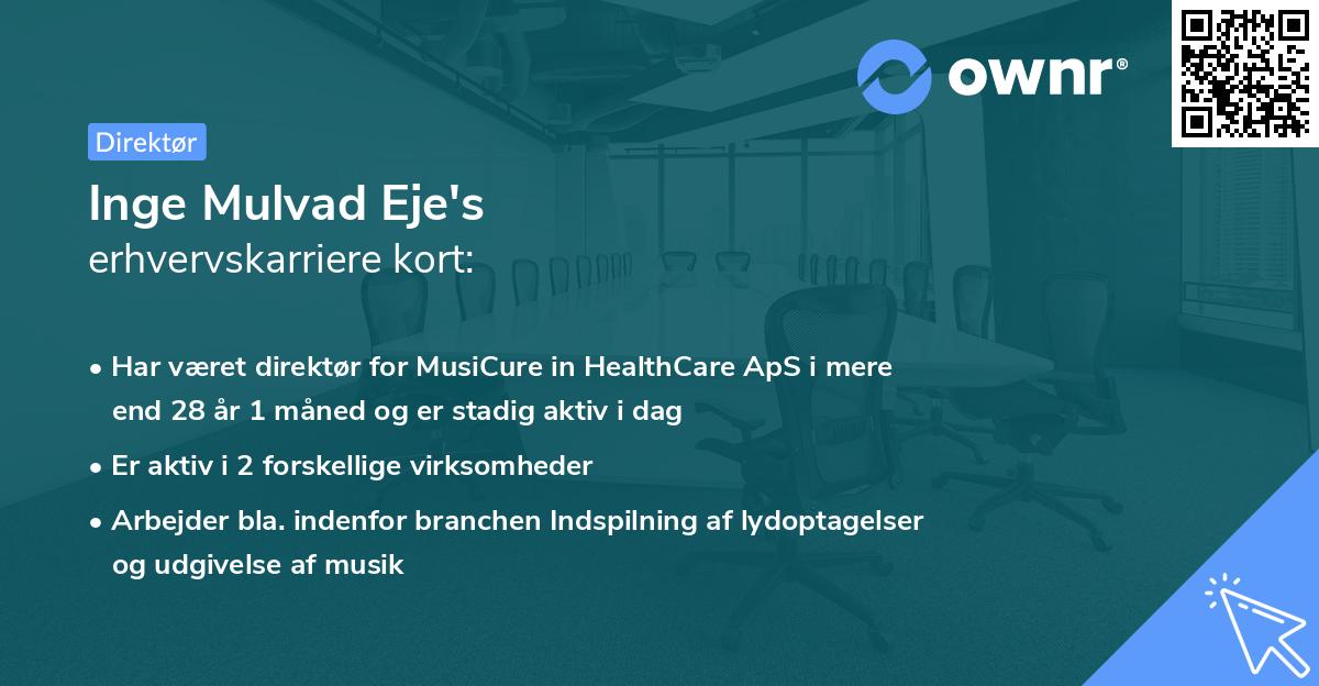 Inge Mulvad Eje's erhvervskarriere kort