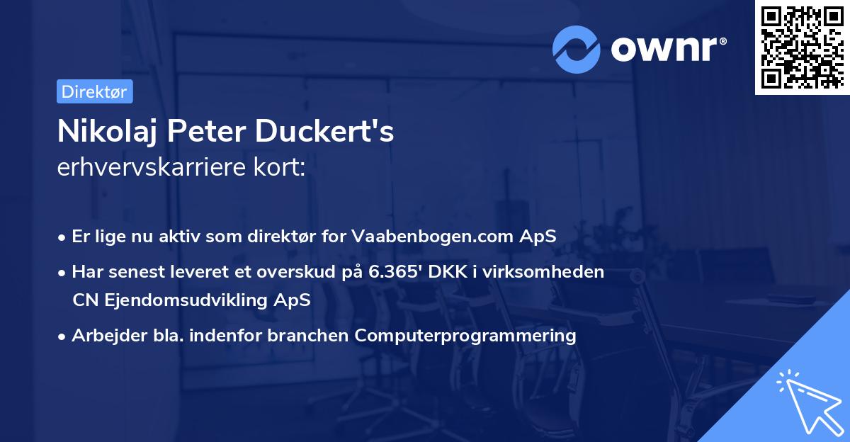 Nikolaj Peter Duckert's erhvervskarriere kort