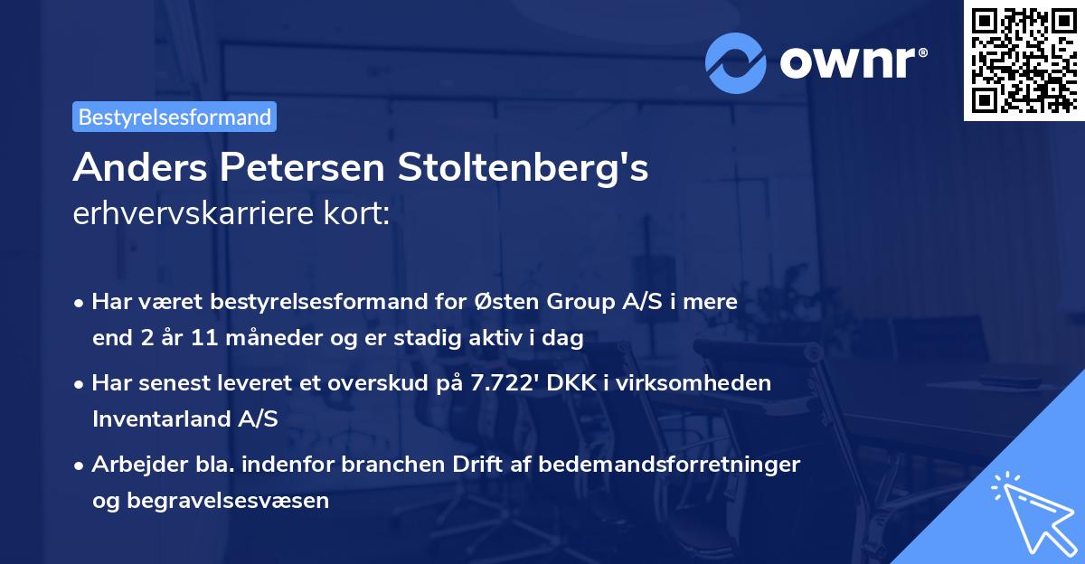 Anders Petersen Stoltenberg's erhvervskarriere kort