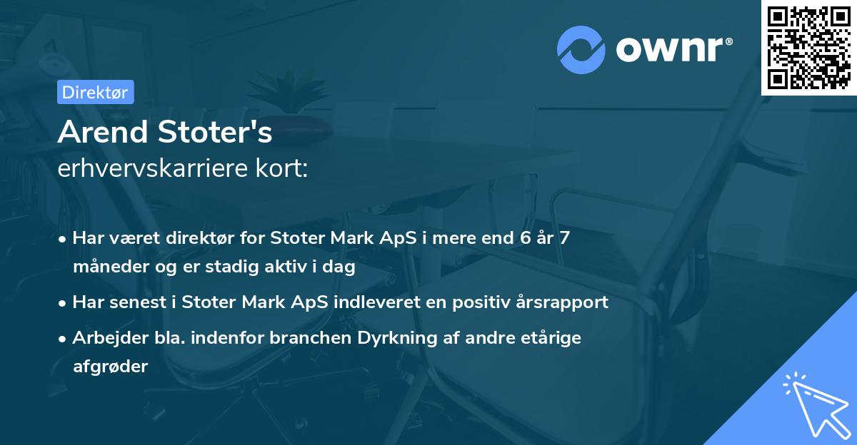 Arend Stoter's erhvervskarriere kort