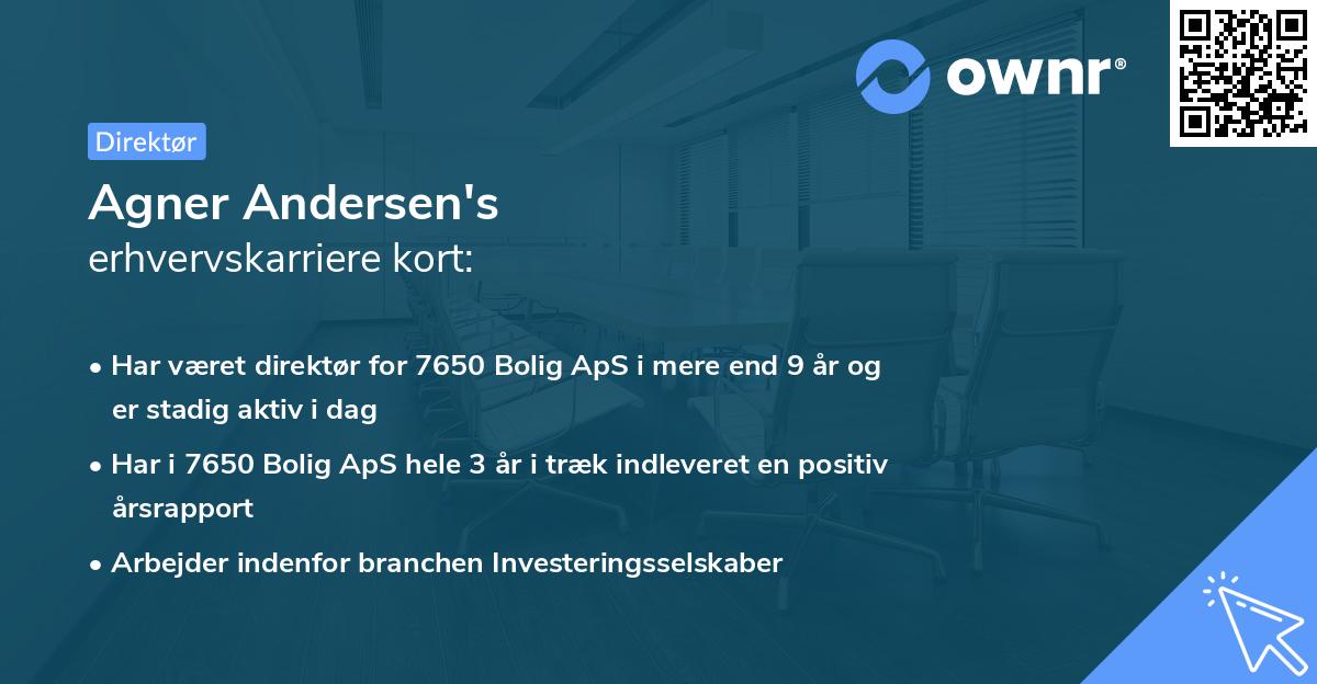 Agner Andersen's erhvervskarriere kort