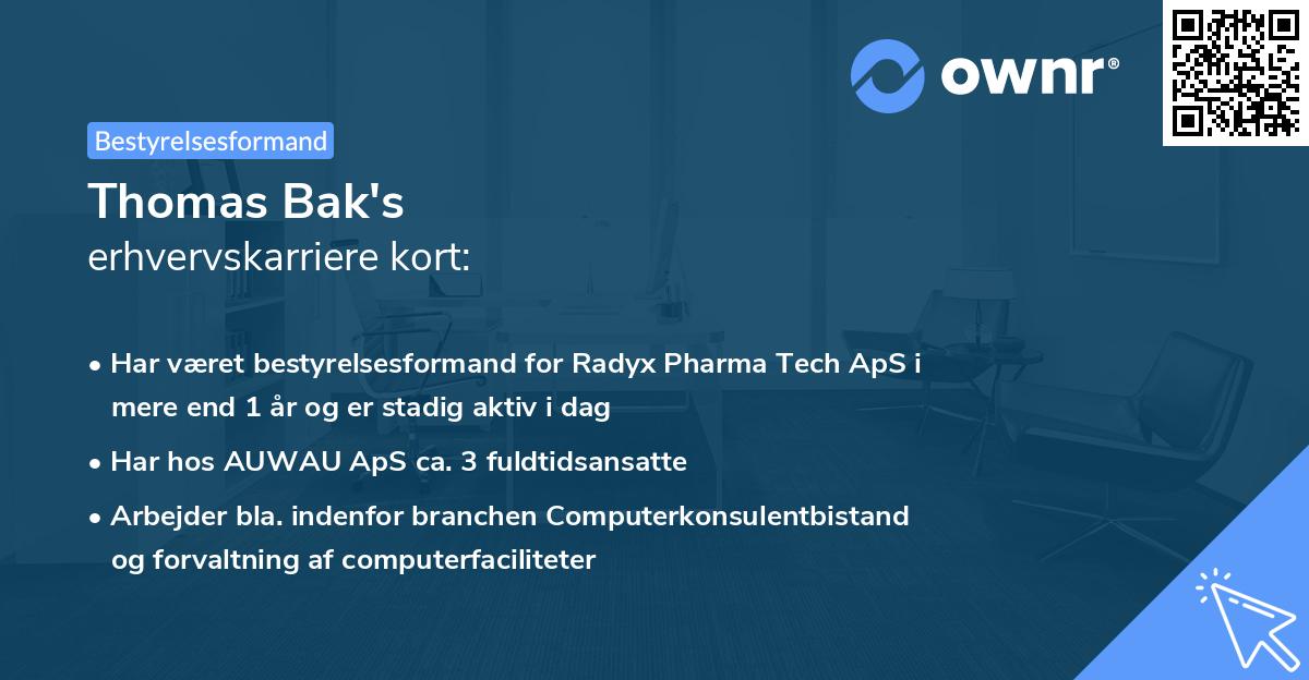 Thomas Bak's erhvervskarriere kort