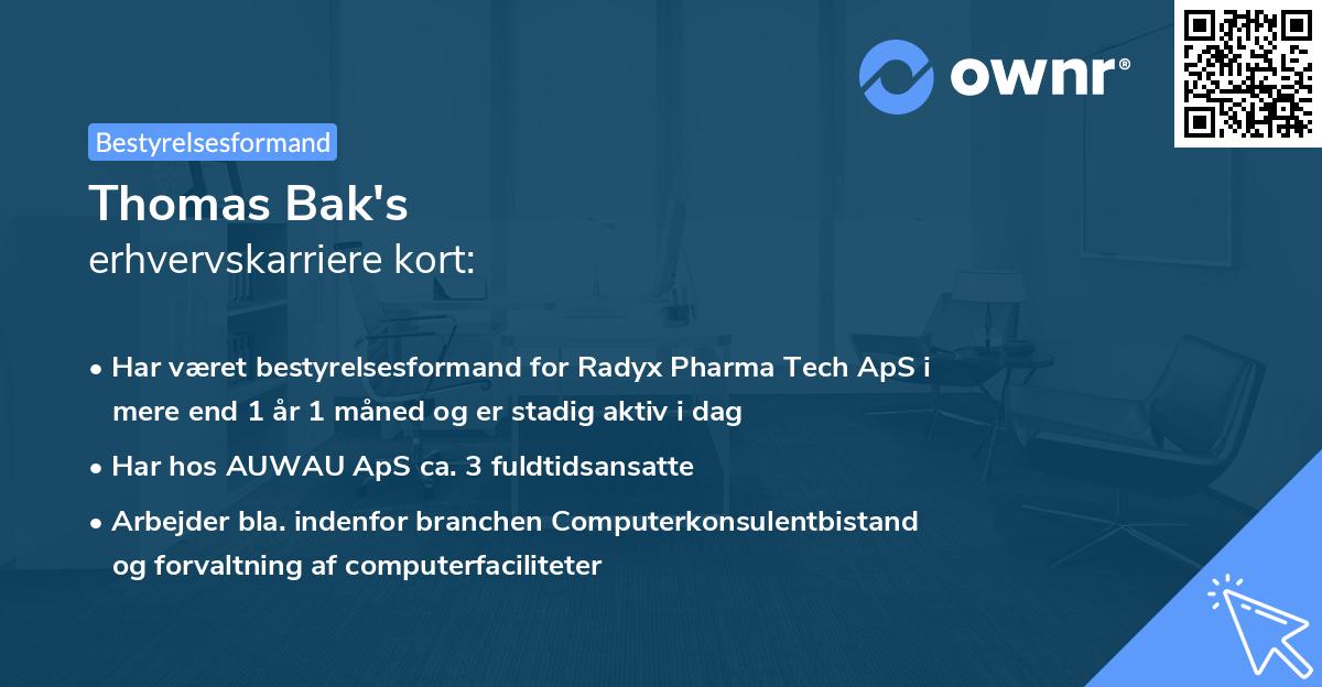 Thomas Bak's erhvervskarriere kort