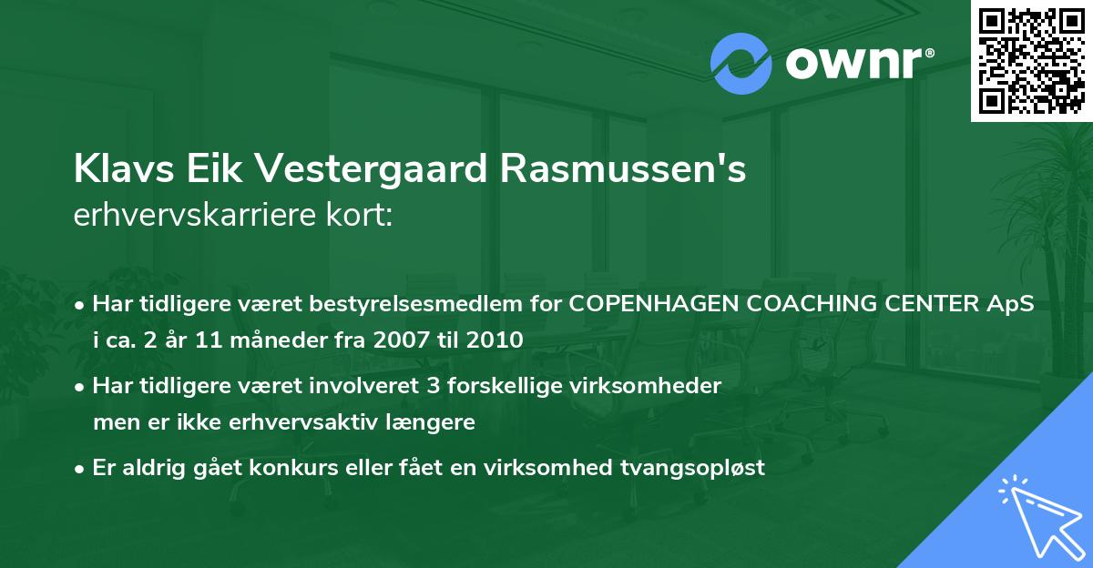 Klavs Eik Vestergaard Rasmussen's erhvervskarriere kort