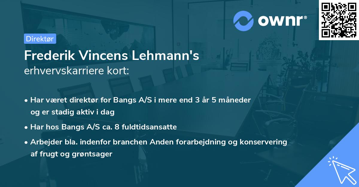 Frederik Vincens Lehmann's erhvervskarriere kort