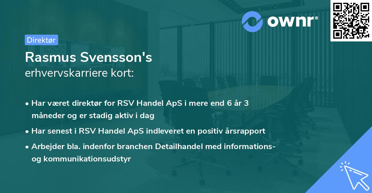 Rasmus Svensson's erhvervskarriere kort