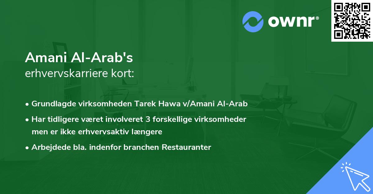 Amani Al-Arab's erhvervskarriere kort