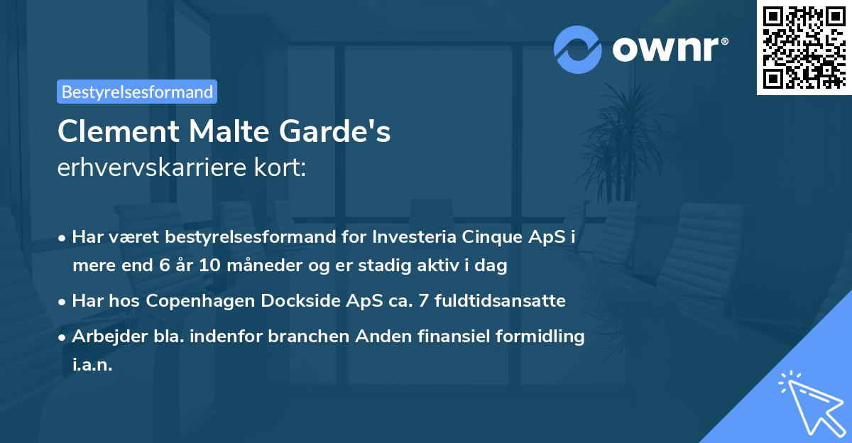 Clement Malte Garde's erhvervskarriere kort