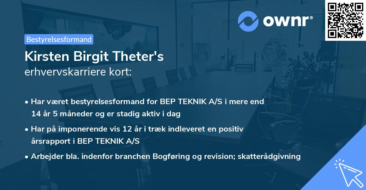 Kirsten Birgit Theter's erhvervskarriere kort