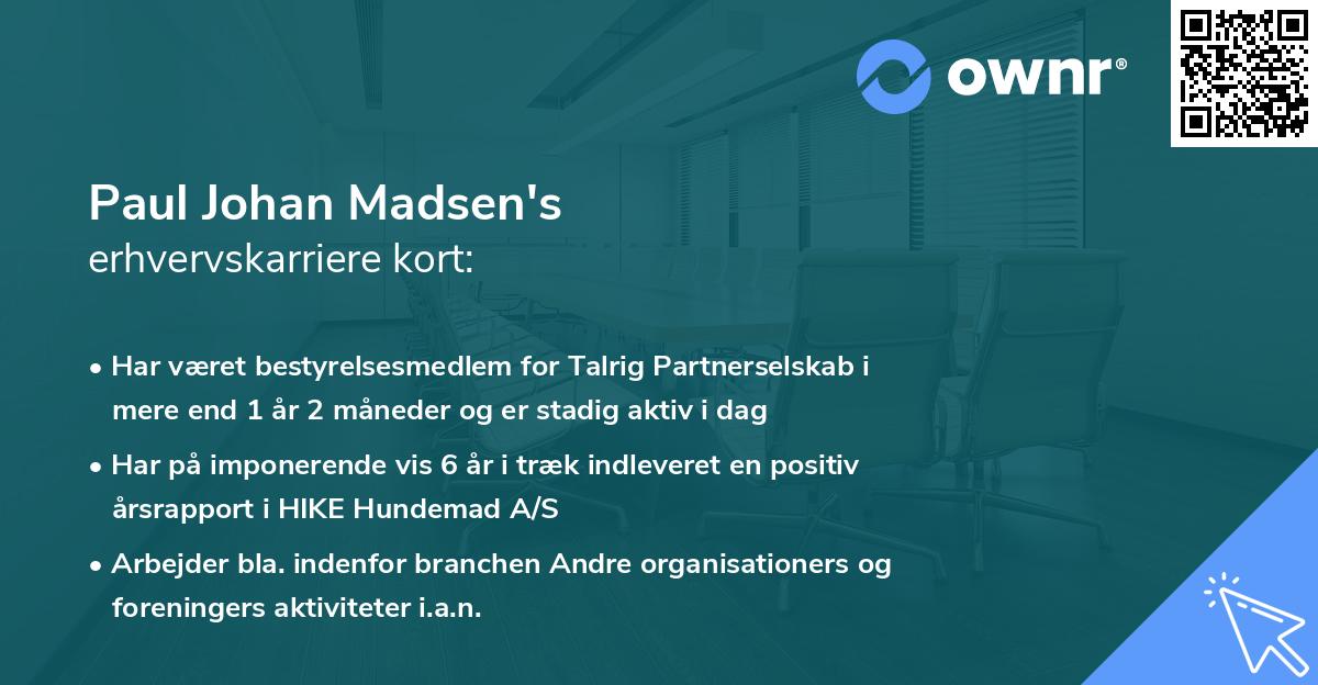 Paul Johan Madsen's erhvervskarriere kort