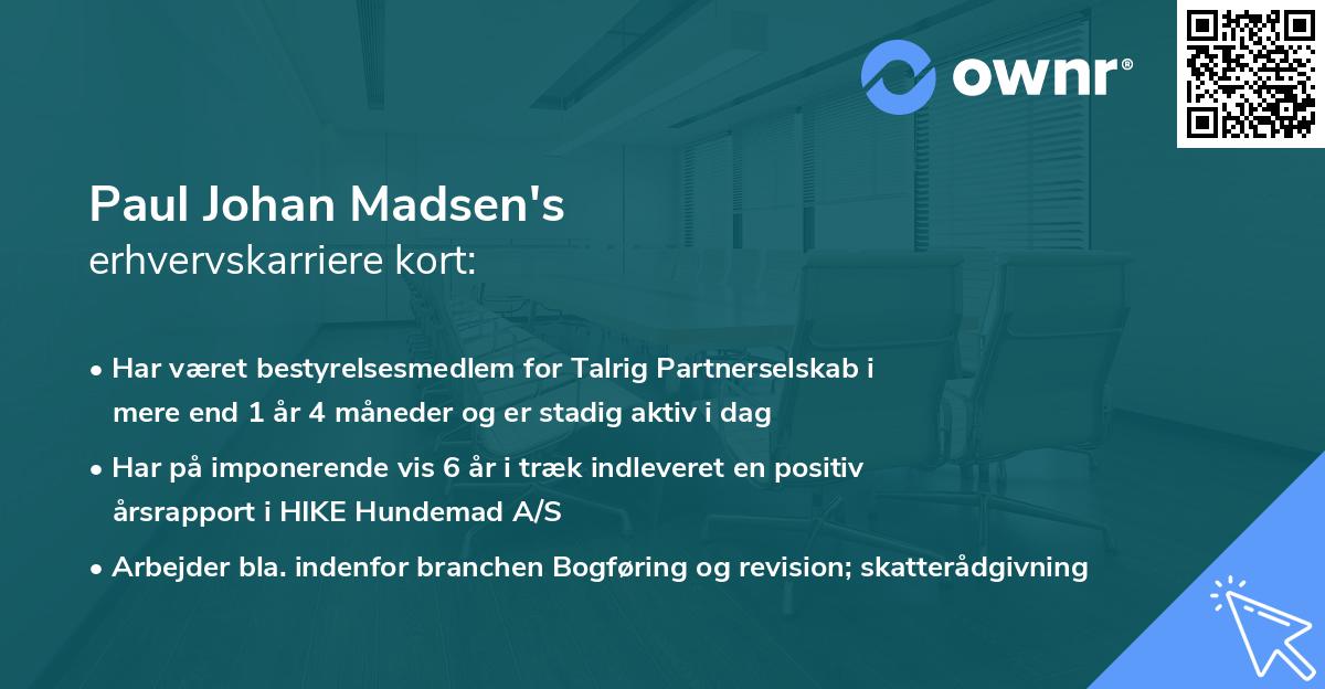 Paul Johan Madsen's erhvervskarriere kort