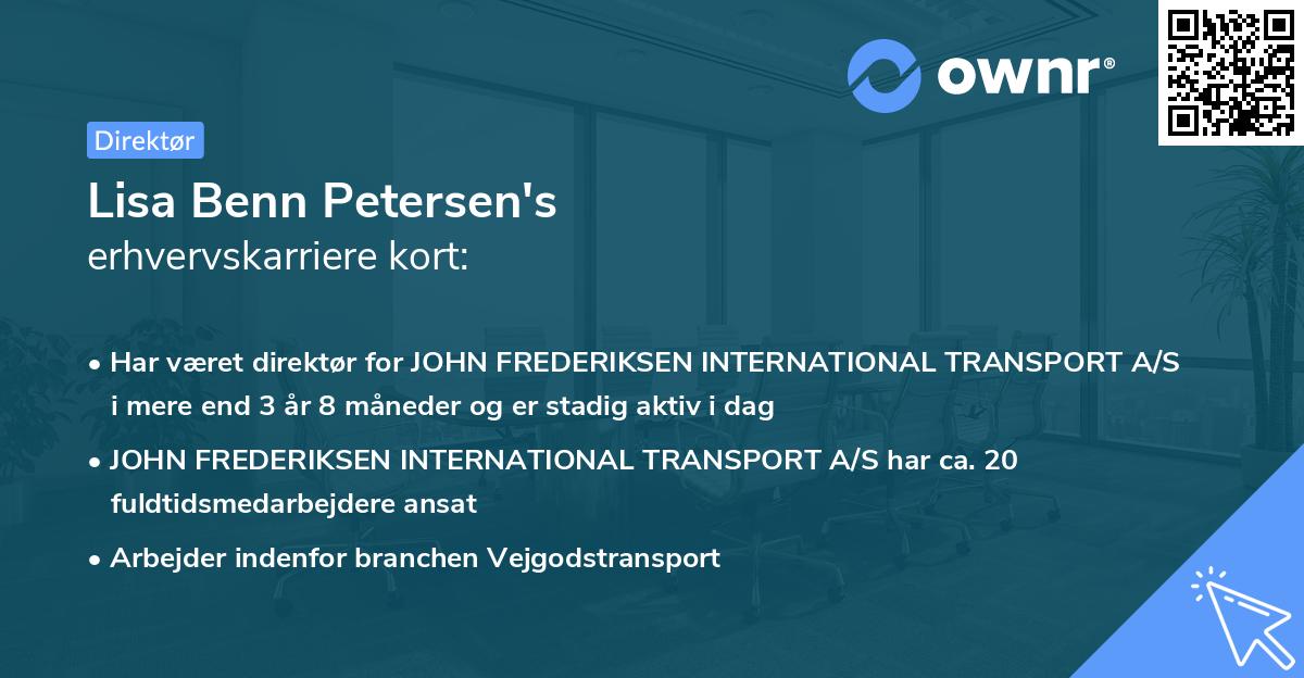 Lisa Benn Petersen's erhvervskarriere kort