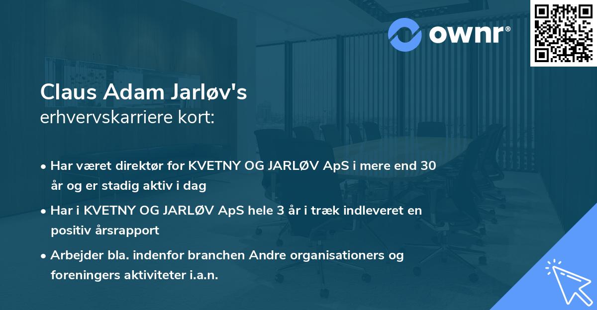 Claus Adam Jarløv's erhvervskarriere kort