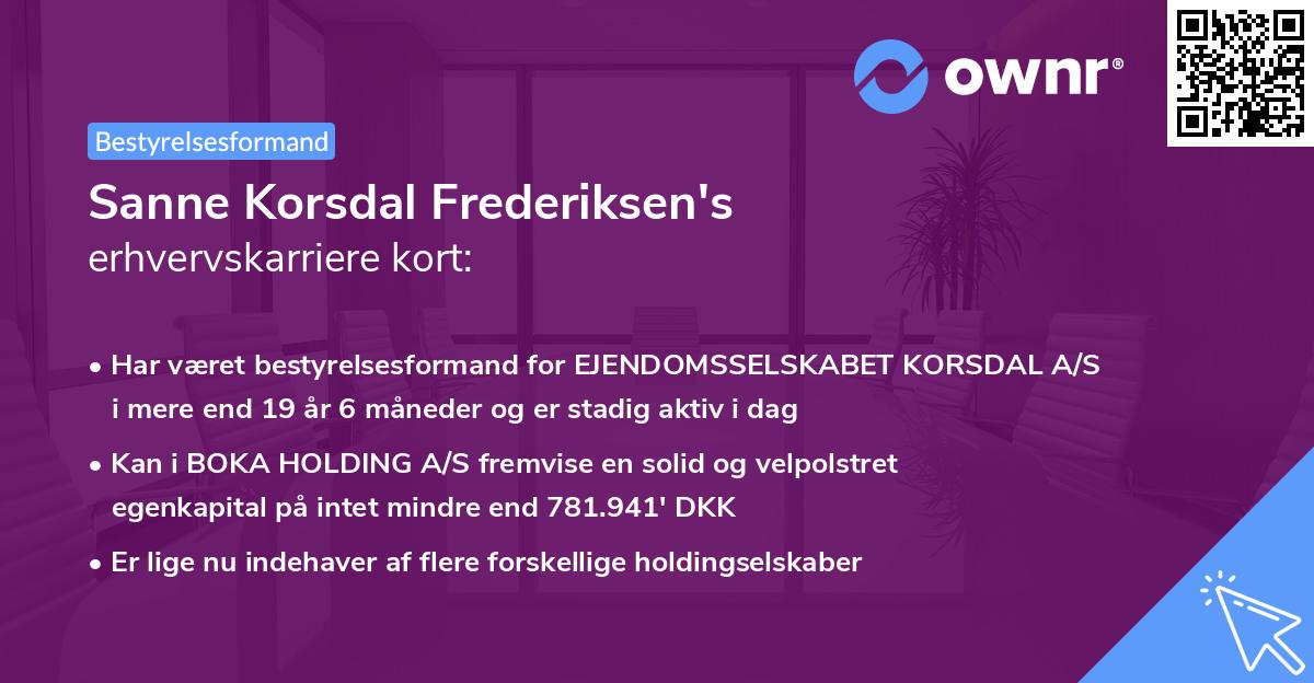 Sanne Korsdal Frederiksen's erhvervskarriere kort