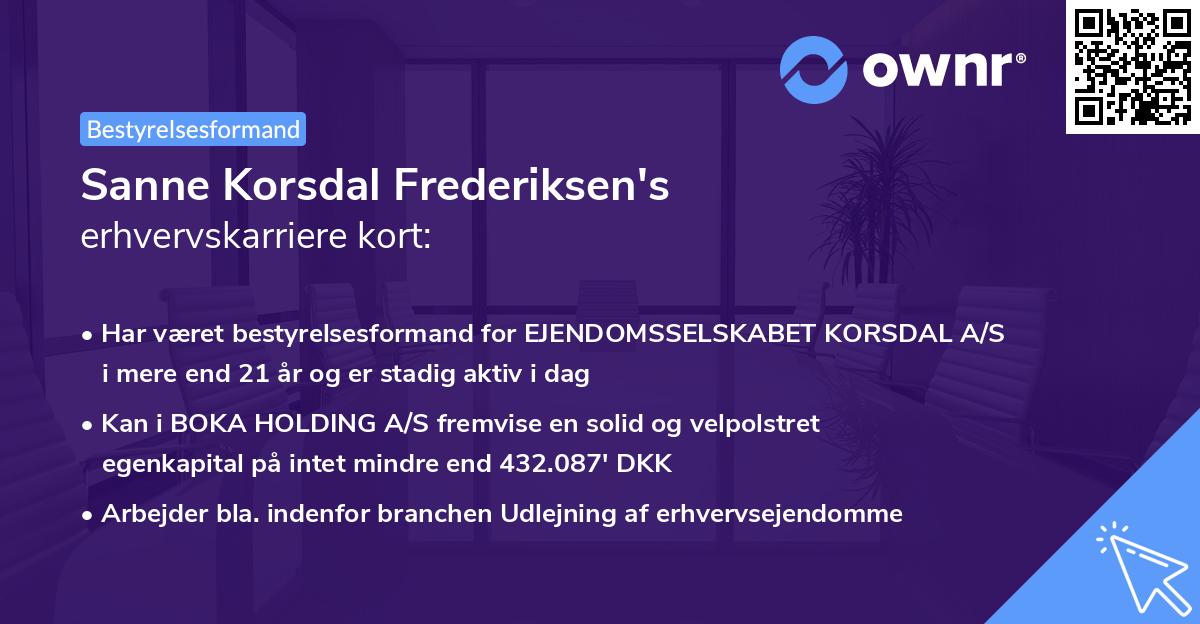 Sanne Korsdal Frederiksen's erhvervskarriere kort
