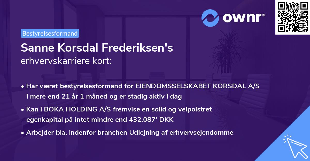 Sanne Korsdal Frederiksen's erhvervskarriere kort