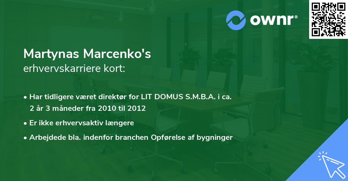 Martynas Marcenko's erhvervskarriere kort