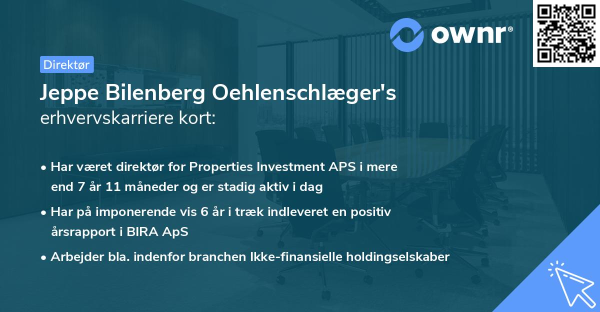 Jeppe Bilenberg Oehlenschlæger's erhvervskarriere kort