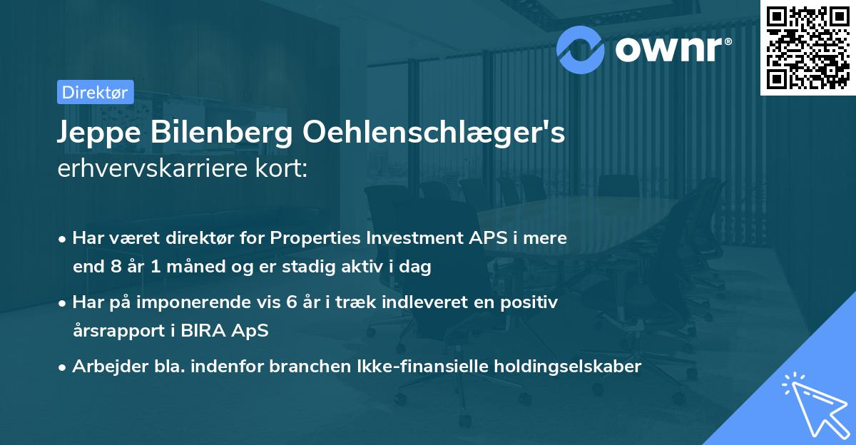 Jeppe Bilenberg Oehlenschlæger's erhvervskarriere kort