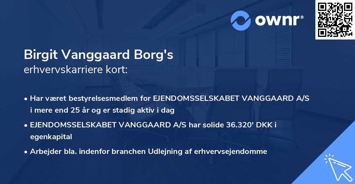 Birgit Vanggaard Borg's erhvervskarriere kort