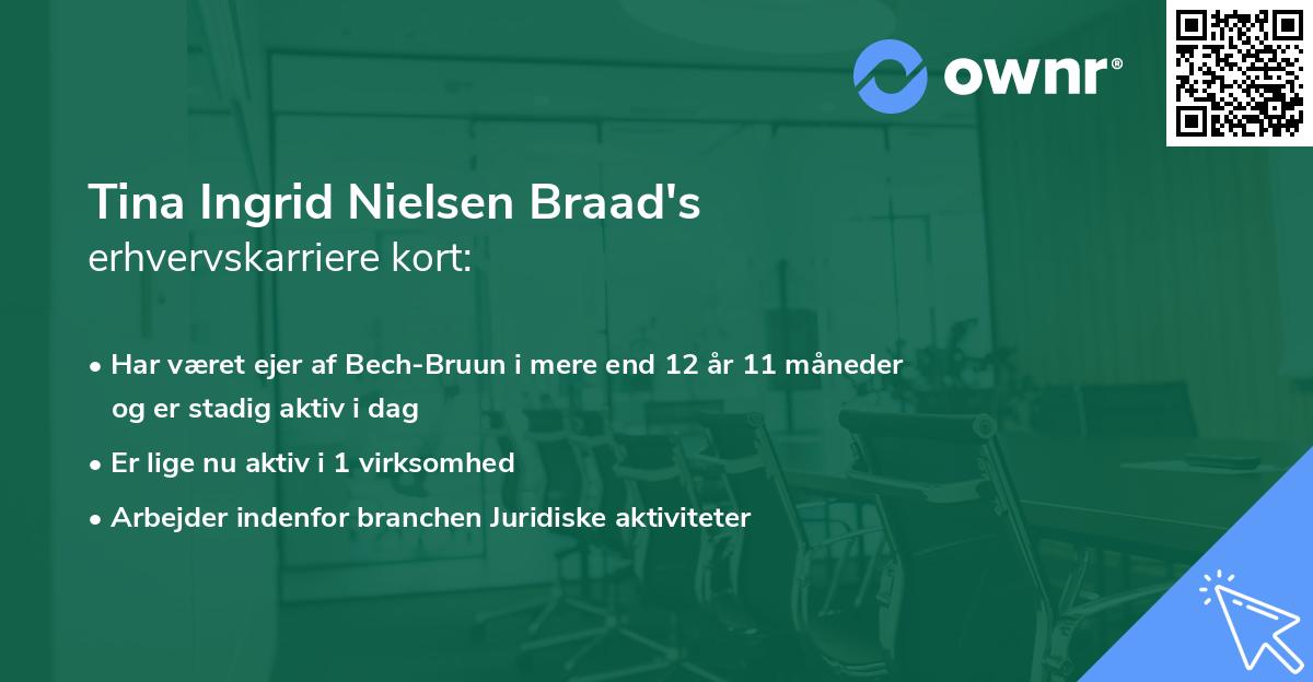Tina Ingrid Nielsen Braad's erhvervskarriere kort