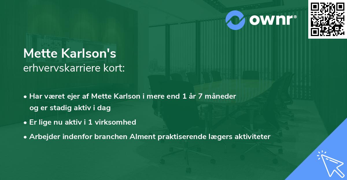 Mette Karlson's erhvervskarriere kort