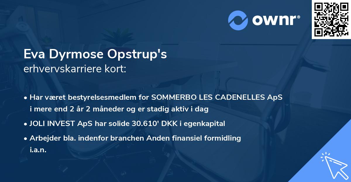 Eva Dyrmose Opstrup's erhvervskarriere kort