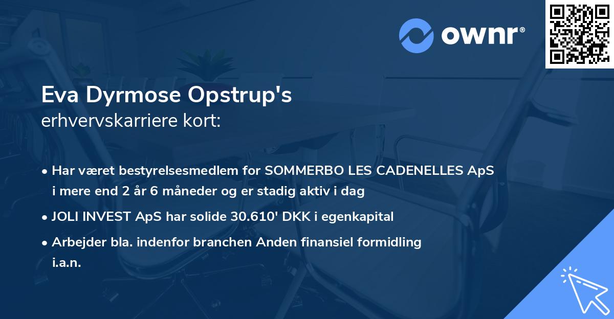 Eva Dyrmose Opstrup's erhvervskarriere kort