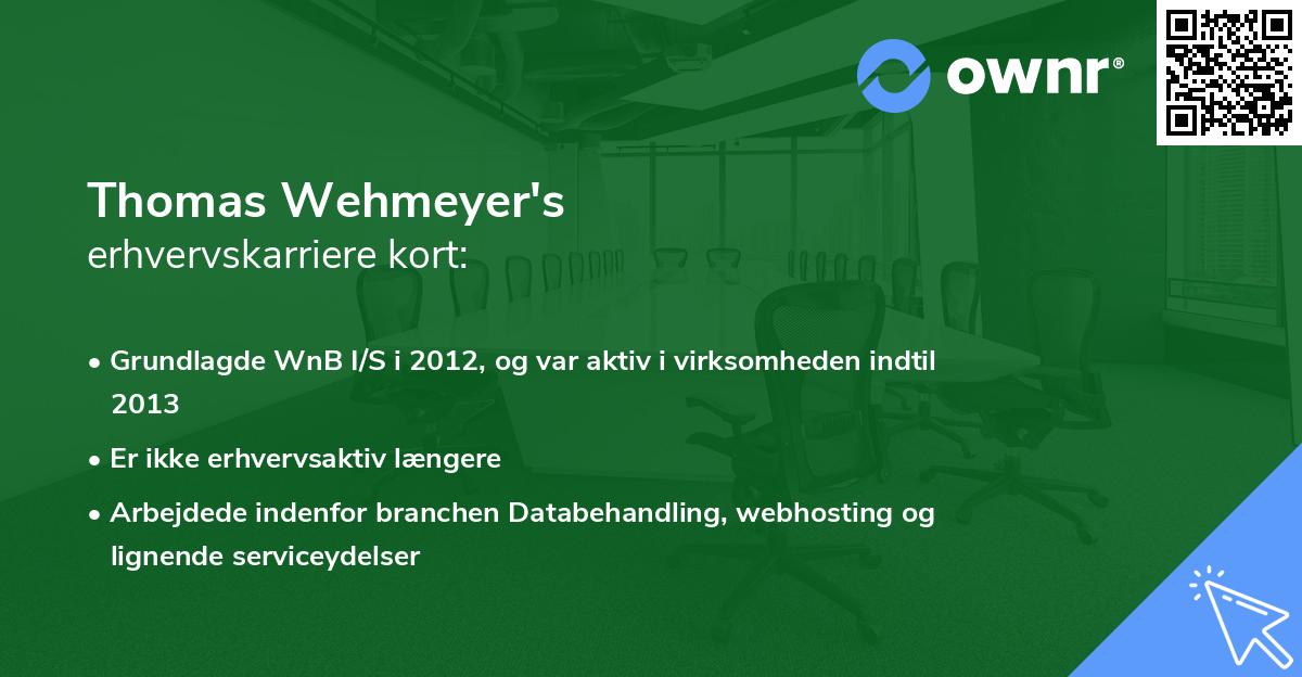 Thomas Wehmeyer's erhvervskarriere kort