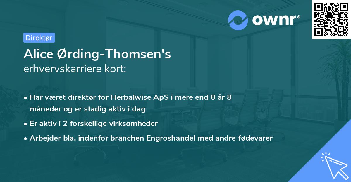 Alice Ørding-Thomsen's erhvervskarriere kort