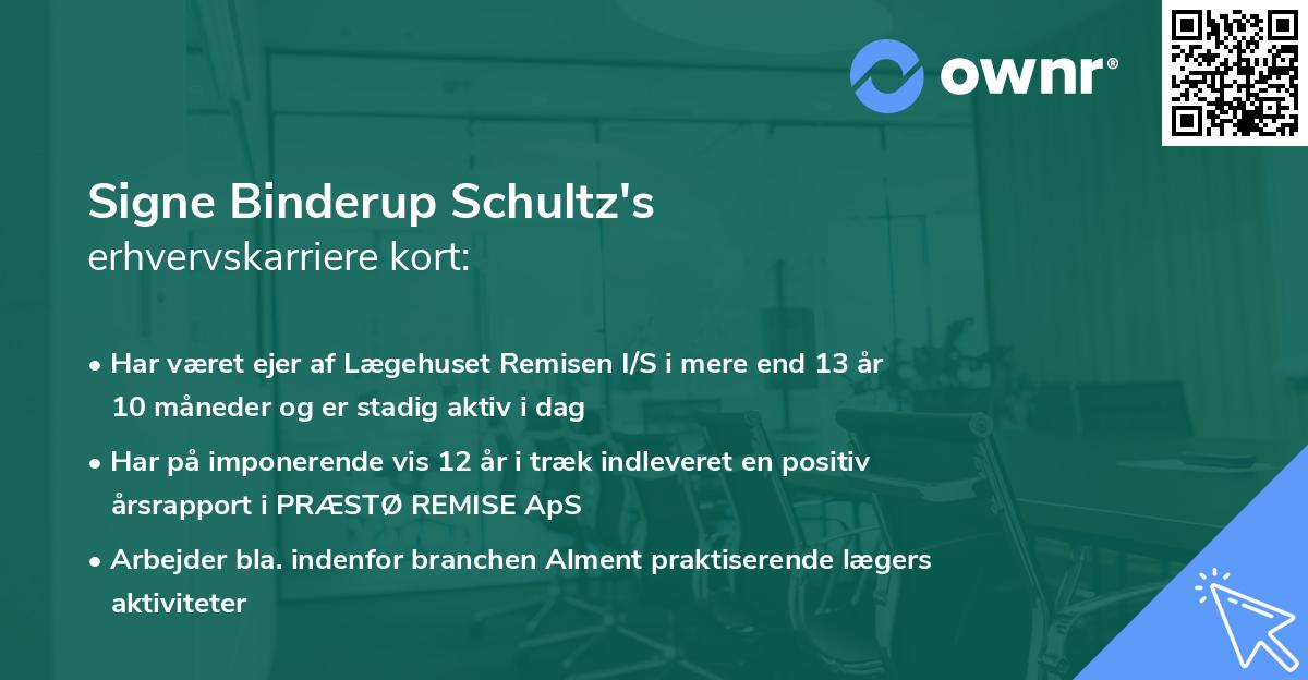 Signe Binderup Schultz's erhvervskarriere kort