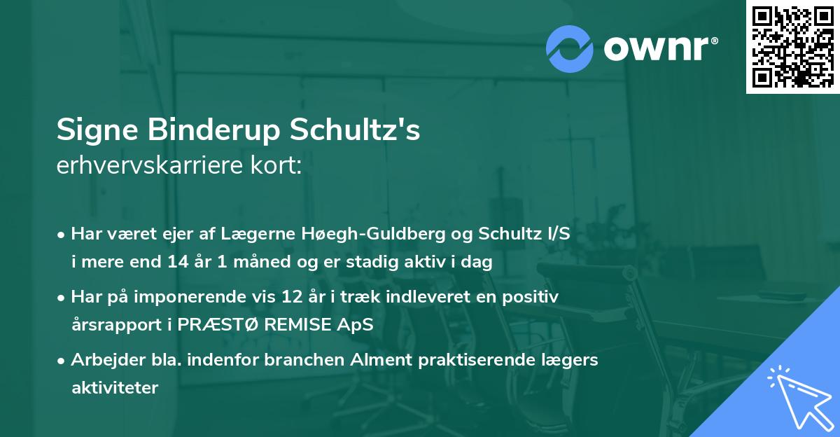Signe Binderup Schultz's erhvervskarriere kort