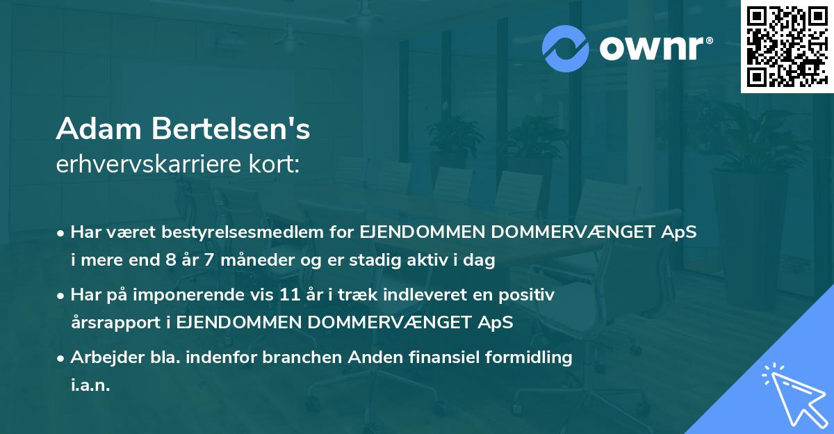 Adam Bertelsen's erhvervskarriere kort