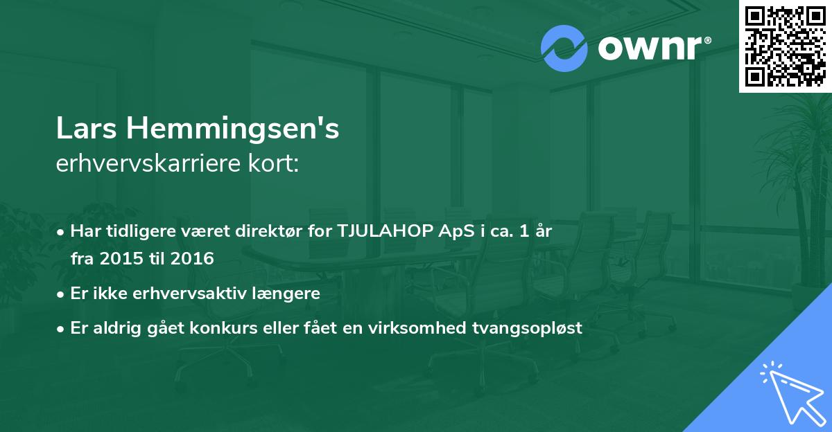 Lars Hemmingsen's erhvervskarriere kort