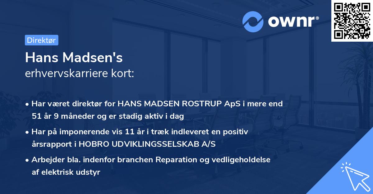Hans Madsen's erhvervskarriere kort