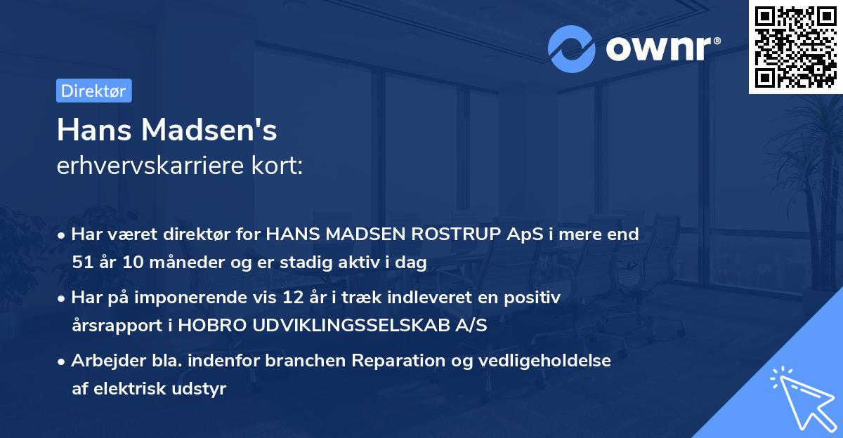 Hans Madsen's erhvervskarriere kort