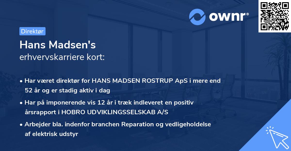 Hans Madsen's erhvervskarriere kort