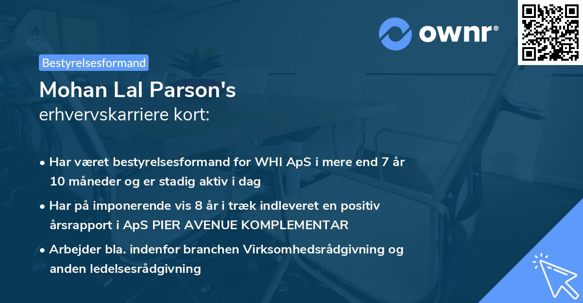 Mohan Lal Parson's erhvervskarriere kort