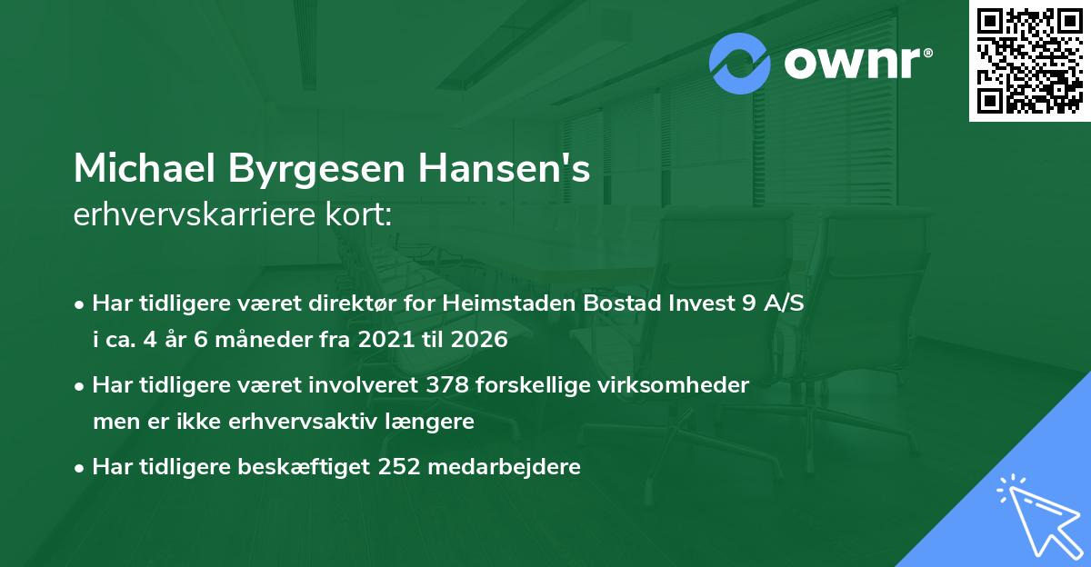 Michael Byrgesen Hansen's erhvervskarriere kort